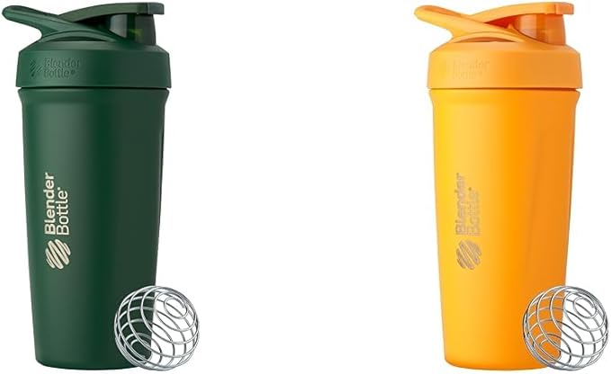 BlenderBottle 24-Ounce Stainless Steel Shaker Cup Bundle with Wire Whisk - Forest and Mango