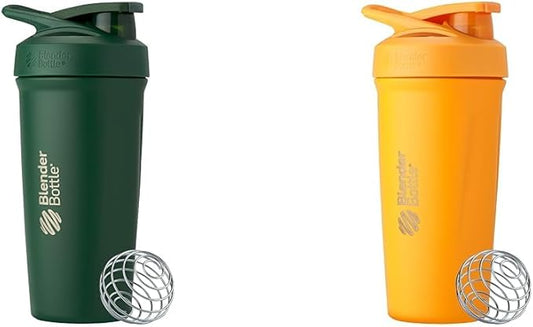 BlenderBottle 24-Ounce Stainless Steel Shaker Cup Bundle with Wire Whisk - Forest and Mango