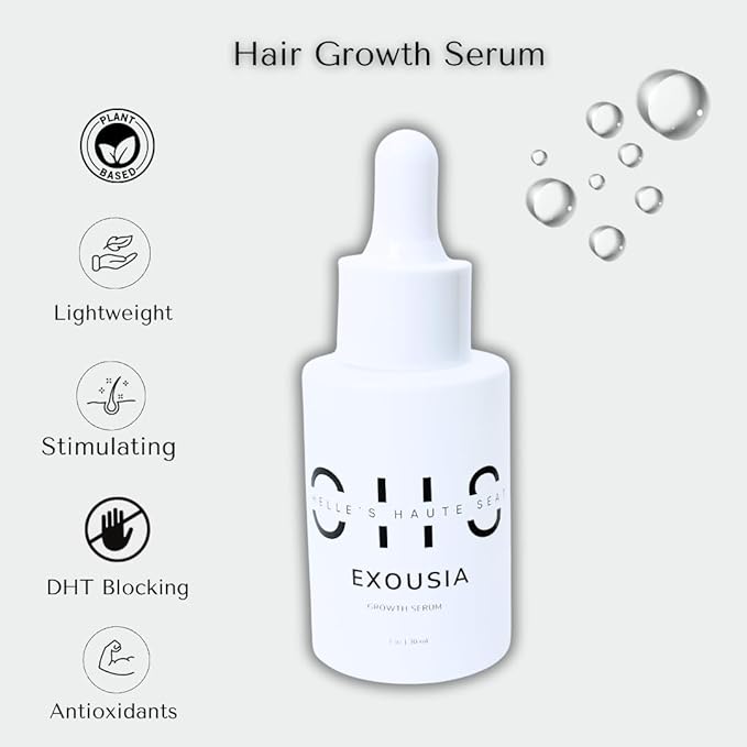 Chelle's Haute Seat Hair Growth Serum, Light Weight, Plant-based, Cruelty free, Reduce Shedding, Strengthening, Harsh Chemical Free, Thicker, Fuller Hair, DHT Blocker