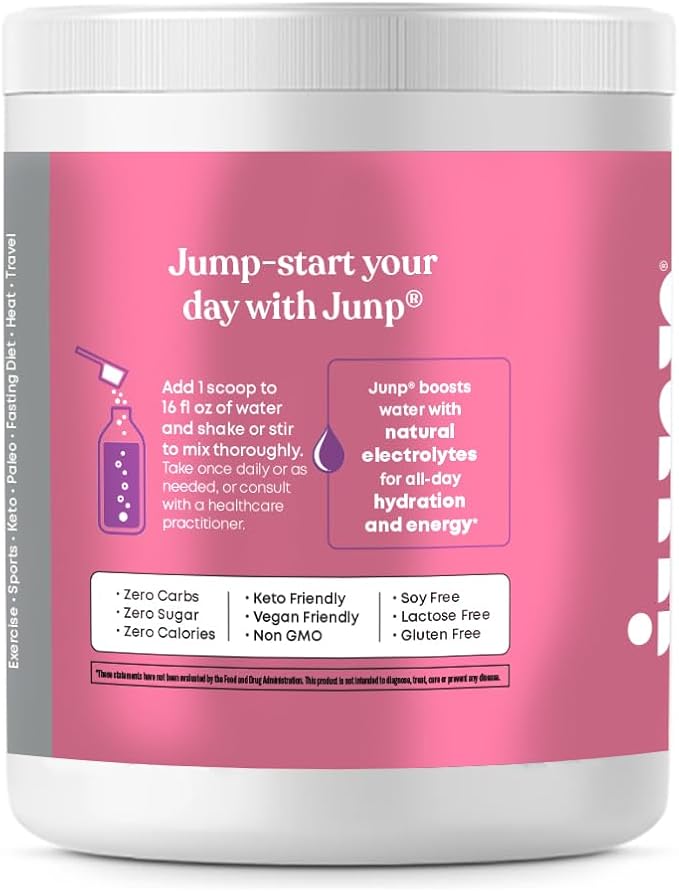 JUNP Electrolytes Powder No Sugar No Carbs – Vine Ripened Grape Keto Electrolyte Drink Mix - Potassium & Salt Hydration Powder Electrolytes Zero Calorie Sugar Free Electrolyte Powder, 90 Servings