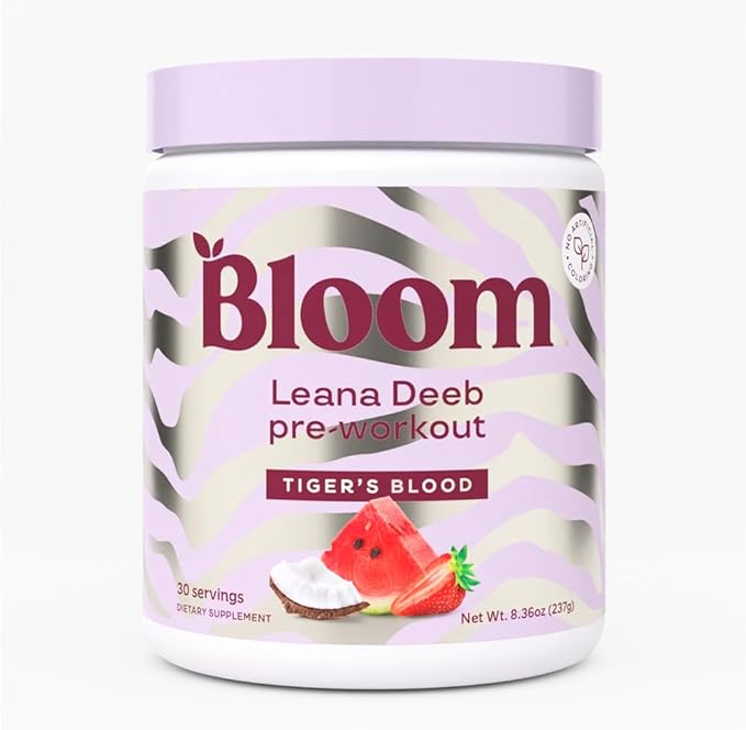 Bloom Nutrition Pre Workout Powder for Women by Leana Deeb - Preworkout Focus Blend with Amino Acids, Beta Alanine, Ginseng, L-Tyrosine & Natural Caffeine - Sugar Free & Keto Drink Mix (Tiger's Blood)