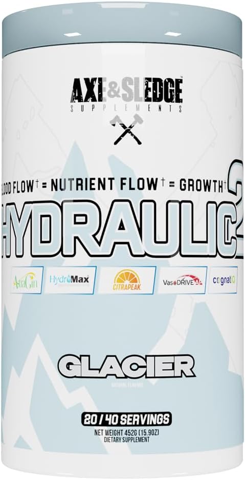 Axe & Sledge Supplements Hydraulic Stimulant-Free Pump Pre-Workout Powder, 40 Servings, (Pack of 1) (Glacier)