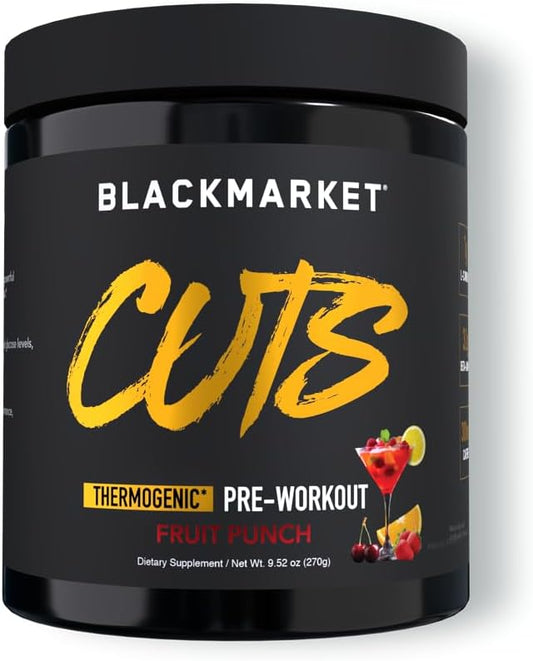BLACKMARKET CUTS Pre Workout - Flavored Energy Powdered Drink Mix for Men & Women, Great for Muscle Definition, Thermogenic, Creatine Free, (Fruit Punch, 30 Servings)