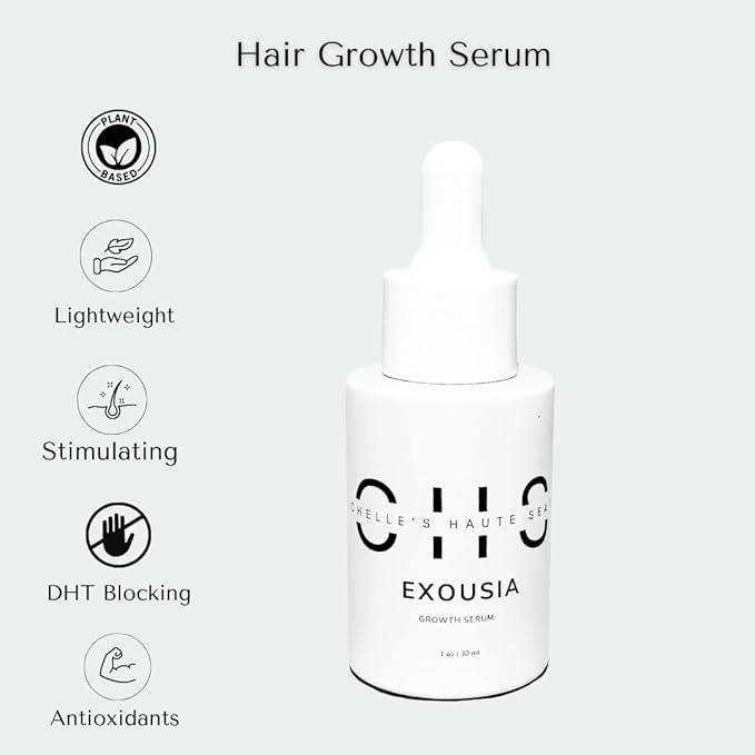 Chelle's Haute Seat Hair Growth Serum, Light Weight, Plant-based, Cruelty free, Reduce Shedding, Strengthening, Harsh Chemical Free, Thicker, Fuller Hair, DHT Blocker