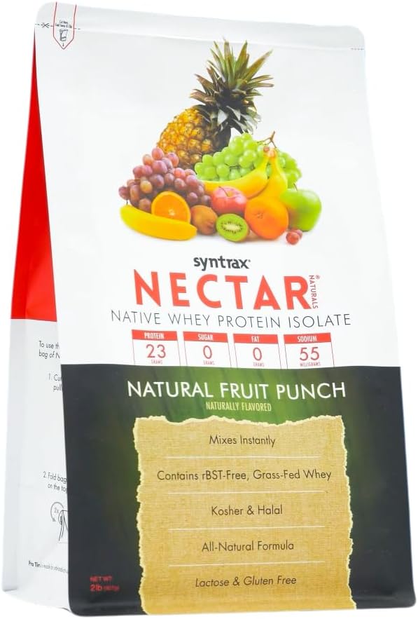 Syntrax Nutrition Nectar Naturals, 100% Whey Isolate Protein Powder, Natural Fruit Punch, 2 lbs
