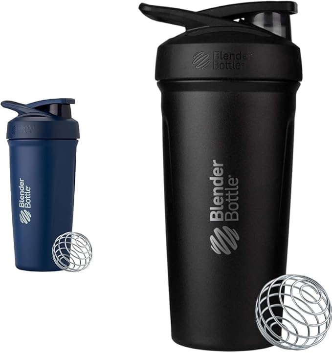 BlenderBottle 24-Ounce Stainless Steel Shaker Cup Bundle with Wire Whisk, Navy and Black