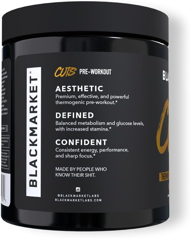 BLACKMARKET CUTS Pre Workout - Flavored Energy Powdered Drink Mix for Men & Women, Great for Muscle Definition, Thermogenic, Creatine Free, (Fruit Punch, 30 Servings)