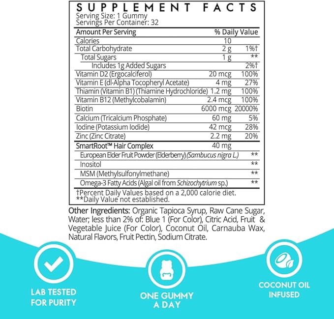 Sugarbear Hair Vitamin Gummy 1 Month Supply & 1 Pure Batana Natural Hair Growth Oil-Extra Strength Biotin 6000mcg, Women, Men, Vegan Vitamin B12, MSM, Inositol, Elderberry, Kosher, Halal, Cruelty-Free