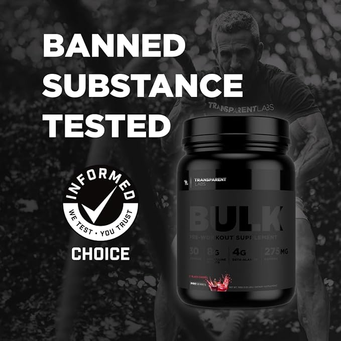 Transparent Labs Bulk Black Pre Workout - Clinically Dosed, Sugar Free Preworkout for Men and Women with Beta Alanine Powder, Citrulline Malate, & Caffeine Powder- 30 Servings, Black Cherry