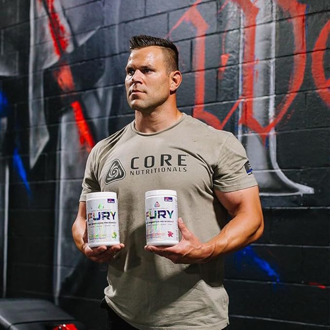 Core Nutritionals Fury Platinum Pre Workout Intensifier with 375mg Caffeine, 5G Creatine Monohydrate, 6G L-Citruline for Maximum Pump, Power, Focus and Energy, 20 Servings, (Green Apple Candy)