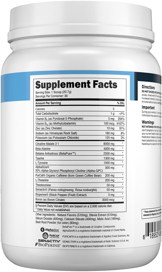 Transparent Labs Bulk Pre Workout Powder - Naturally Sweetened Advanced Pre-Workout Formula for Muscle Building and Strength - 30 Servings, Watermelon
