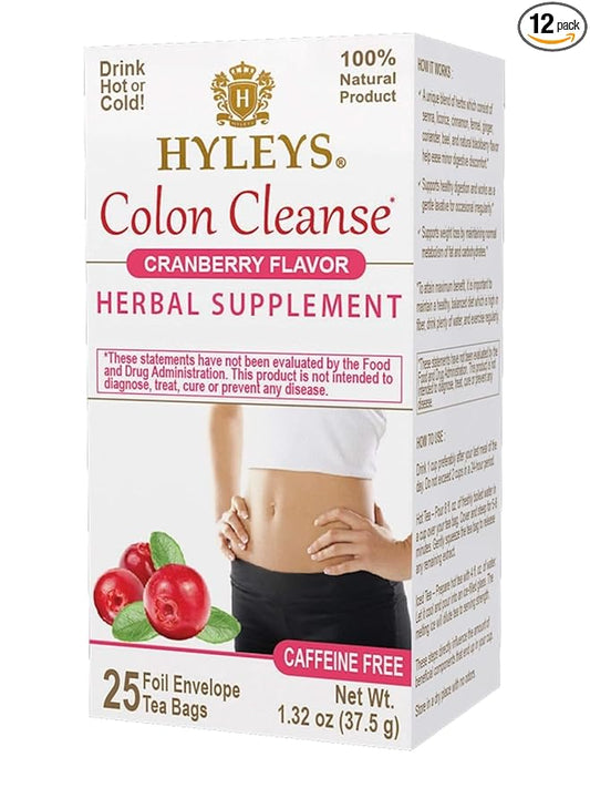 Hyleys Colon Cleanse Tea Cranberry Flavor - 25 Tea Bags (12 Pack - 300 Tea Bags Total)
