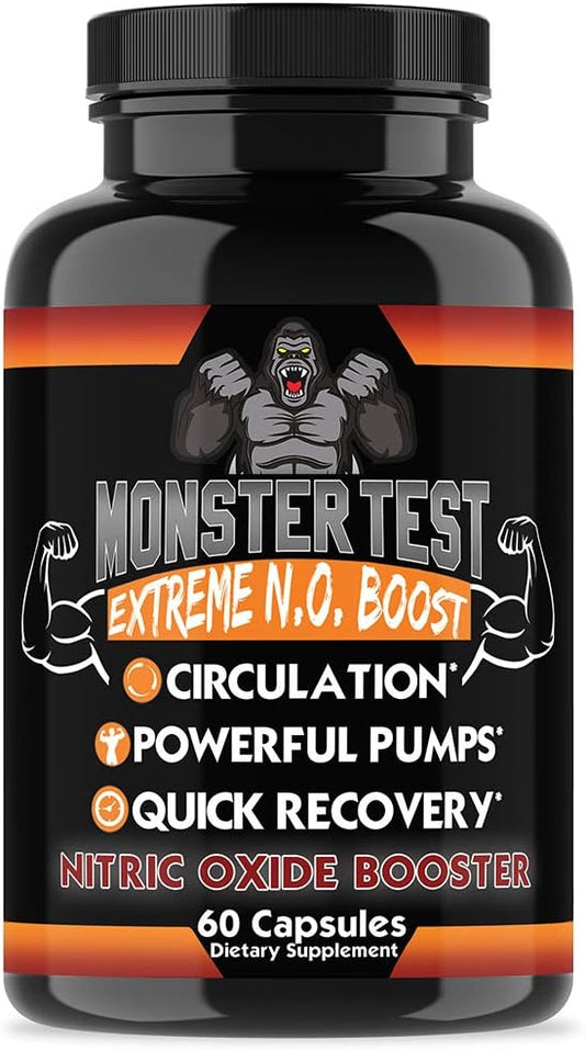 Angry Supplements Monster Test Nitric Oxide Booster Capsules, Extreme N.O Boost, Powerful Workouts, Quick Recovery & Energy (1-Bottle, 60ct)