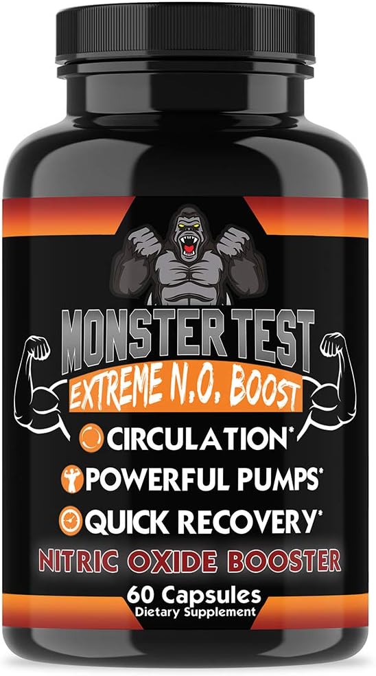 Angry Supplements Monster Test Nitric Oxide Booster Capsules, Extreme N.O Boost, Increase Circulation, Powerful Workouts, Quick Recovery & Energy (2-Pack)