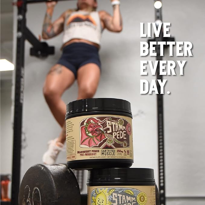 Earth Fed Muscle Stammpede DragoFruit Punch Pre Workout, 30 Servings, Boost Energy, Increase Endurance and Focus, Beta-Alanine, 250mg Caffeine, Citrulline Malate, Taurine, Tyrosine - Keto, No Sugar