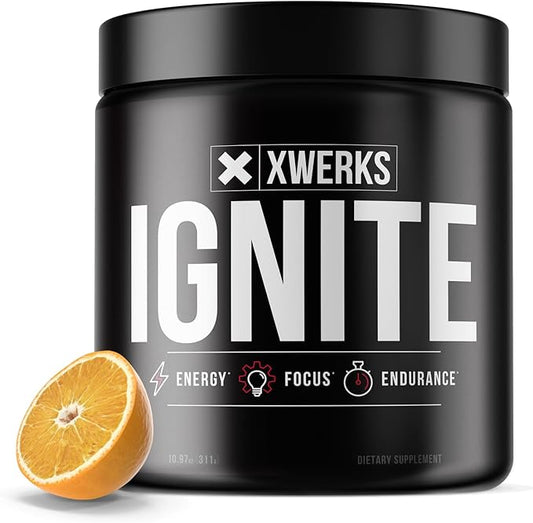 Xwerks Ignite Orange Pre Workout Powder - Best Natural Keto Pre-Workout for Women and Men with Explosive Energy - Gluten Free Preworkout Blend for Endurance and Stamina - 150 mg Caffeine 30 Servings