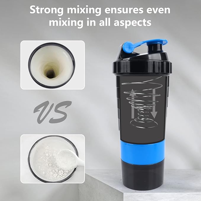 XTK 16OZ Bottle, Shaker Water Bottle with Protein Powder Storage, Mix Ball, Leak Proof for Fitness and Sports Activities, BPA Free