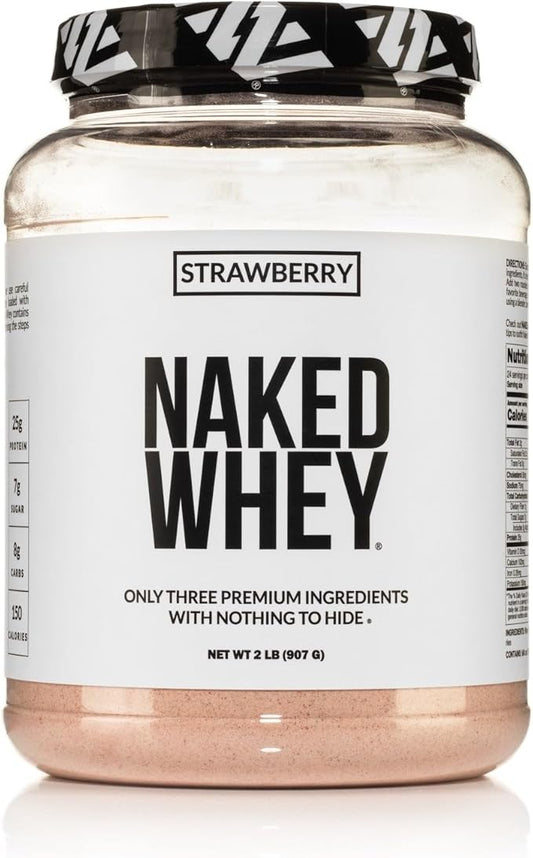 Naked Strawberry Whey Protein Powder, Only 3 Ingredients, 25g Grass Fed Whey Protein Powder, Aid Muscle Growth & Recovery - 24 Servings