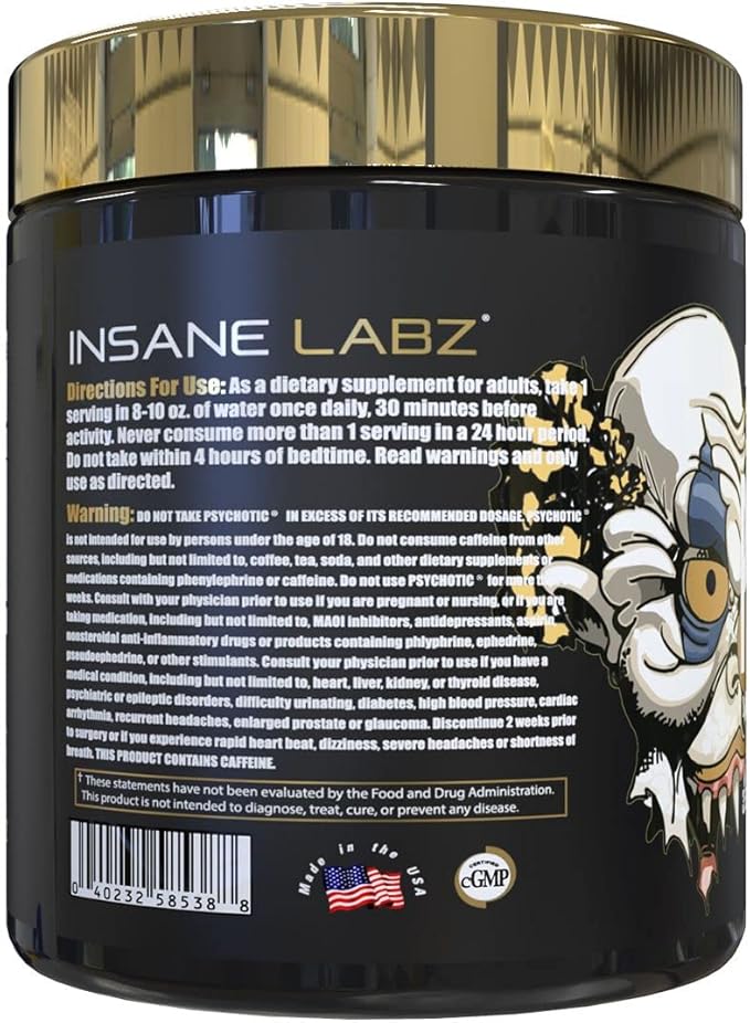 Insane Labz Psychotic Gold and Insane Veinz Gold Pre Workout Nitric Oxide Booster Stack, Increase Muscle Mass, Vascularity, Strength, Energy, Focus, Fruit Punch