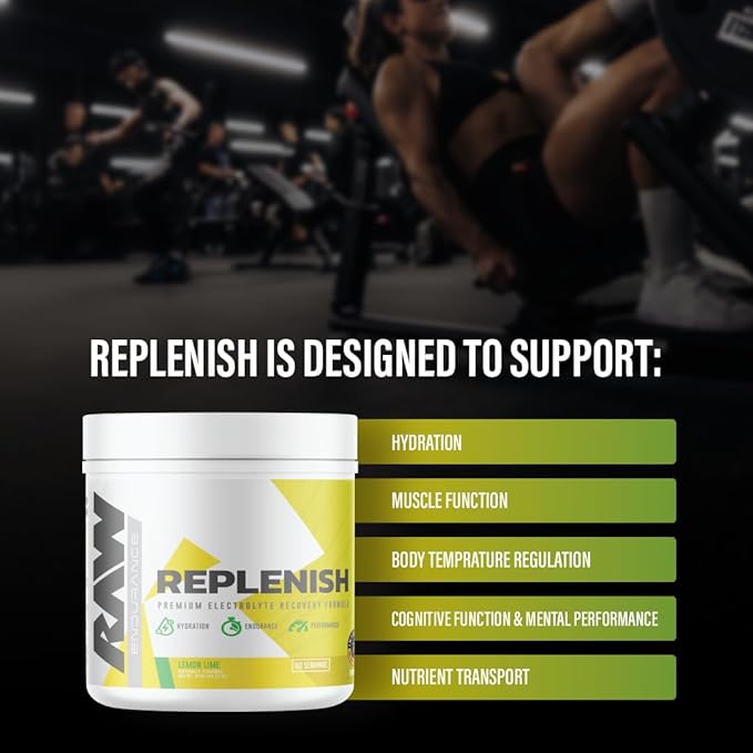 RAW Replenish Box, Premium Electrolytes Powder Recovery Formula, Lemon Lime (20 Sticks) - Flavored Electrolyte Drink Mix Supplement for Hydration, Replenishment, Endurance & Performance