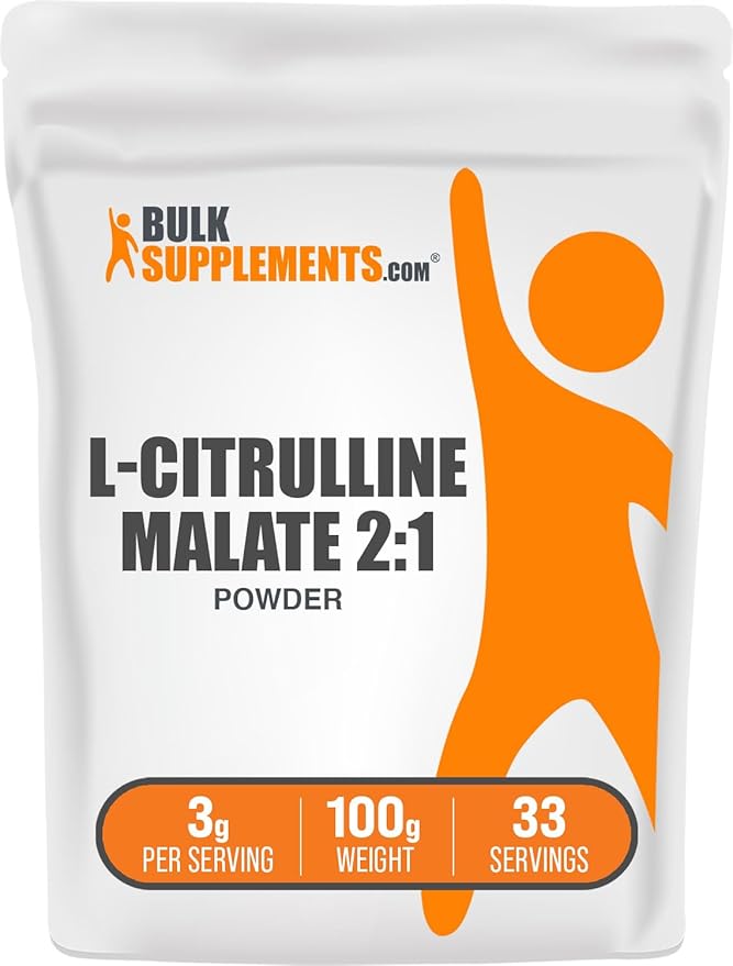 BulkSupplements.com L-Citrulline Malate 2:1 Powder - L Citrulline Malate Supplement, Citrulline Malate Powder - Unflavored & Gluten Free - 3g per Servings, 100g (3.5 oz) (Pack of 1)