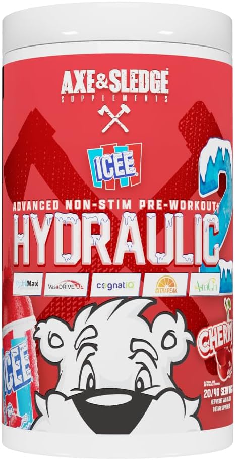 Axe & Sledge Supplements Hydraulic Stimulant-Free Pump Pre-Workout Powder, 40 Servings, (Pack of 1) (ICEE Cherry V2)