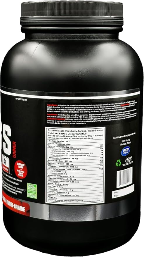 Extreme Mass Gainer Muscle Builder, 5 lbs (2.27 kg) Low Sugar high Calories for Intense Workouts