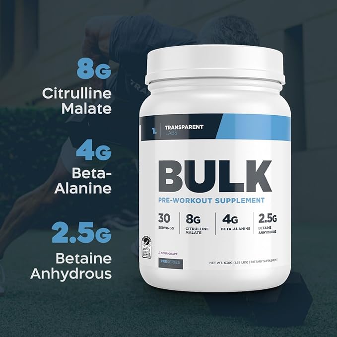 Transparent Labs Bulk Pre Workout Powder - Naturally Sweetened Advanced Pre-Workout Formula for Muscle Building and Strength - 30 Servings, Watermelon