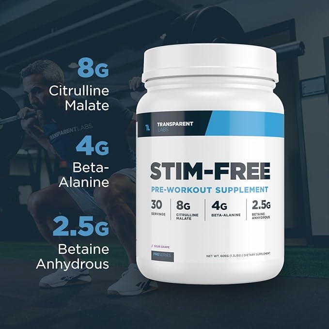 Transparent Labs Stim-Free Pre-Workout - Caffeine & Stim Free Pre Workout Powder Naturally Sweetened for Men and Women with Beta Alanine Powder, Citrulline Malate, & elevATP - 30 Servings, Peach Mango