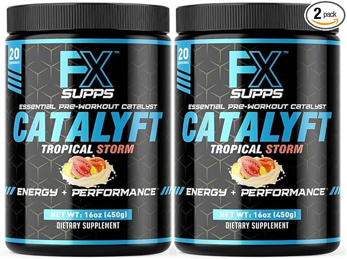 Catalyft Pre-Workout Powder Drink for Men & Women, Tropical Storm | Dietary Supplement Mix with Creatine, Caffeine & Beta-Alanine | for Energy Pump, Muscle Gain & Focus, 40 Servings (2 Pack)