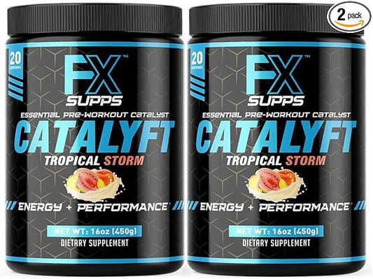 Catalyft Pre-Workout Powder Drink for Men & Women, Tropical Storm | Dietary Supplement Mix with Creatine, Caffeine & Beta-Alanine | for Energy Pump, Muscle Gain & Focus, 40 Servings (2 Pack)