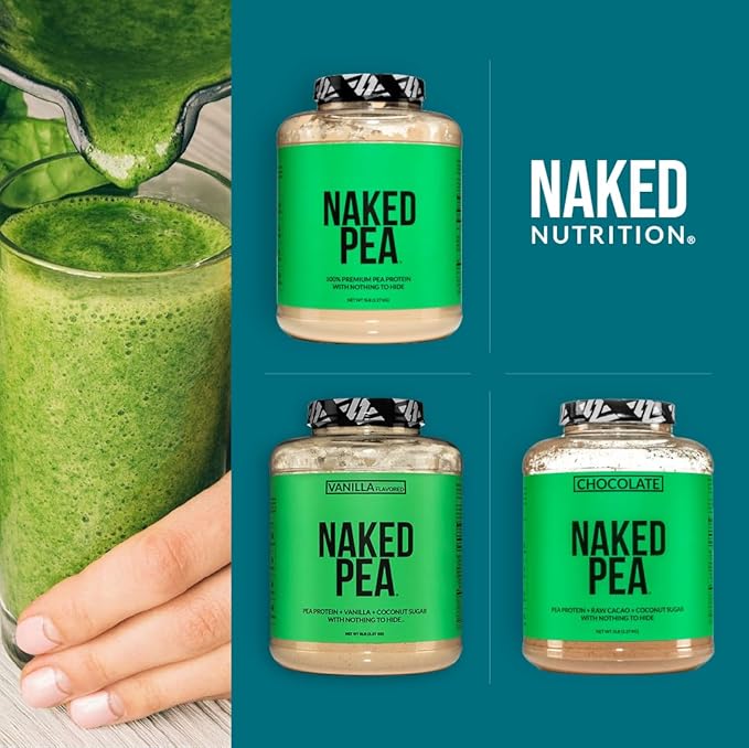Naked Nutrition Vanilla Pea Protein Isolate from North American Farms, Only 3 Ingredients, Vanilla Vegan Protein, Gluten-Free, Soy Free, GMO Free - 1LB