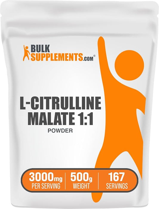 BulkSupplements.com L-Citrulline Malate 1:1 Powder - Citrulline Malate Powder, Citrulline Supplement - Unflavored & Gluten Free - 3g per Servings, 500g (1.1 lbs) (Pack of 1)