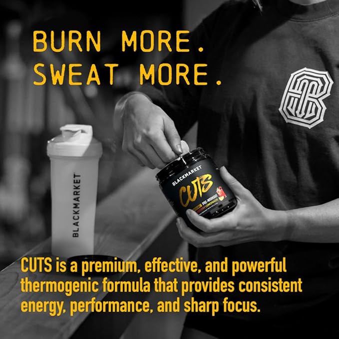 BLACKMARKET CUTS Pre Workout - Flavored Energy Powdered Drink Mix for Men & Women, Great for Muscle Definition, Thermogenic, Creatine Free, (Strawberry Lemonade, 30 Servings)