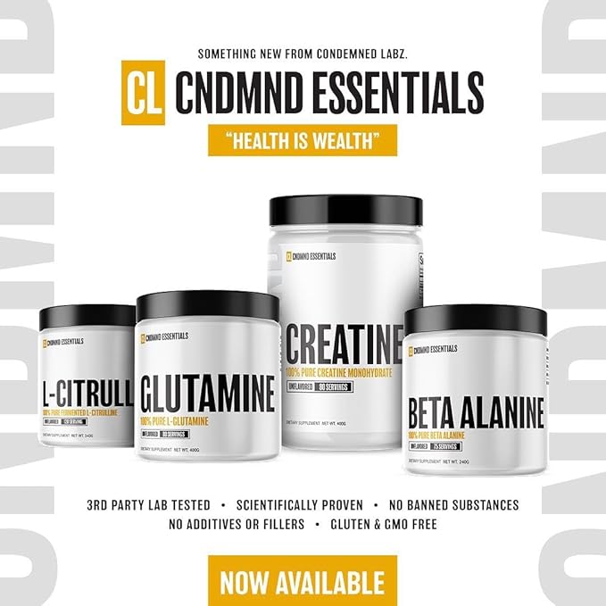 CONDEMNED Labz 100% Pure Beta Alanine Powder | for Muscular Endurance & Recovery | No Fillers or Additives | Gluten Free, Non GMO | 75 Servings (Unflavored)