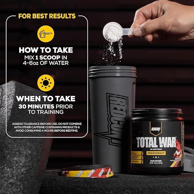 REDCON1 Total War Preworkout - Contains 320mg of Caffeine from Green Tea, Juniper & Beta Alanine - Pre Work Out with Amino Acids to Increase Pump, Energy + Endurance (Orange Crush, 30 Servings)