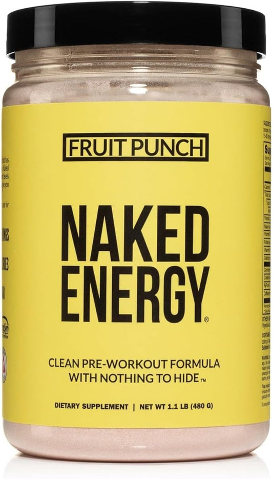 Naked Fruit Punch Naked Energy - Clean Pre Workout Supplement for Men and Women, Vegan Friendly, No Added Sweeteners, Colors Or Flavors - 30 Servings