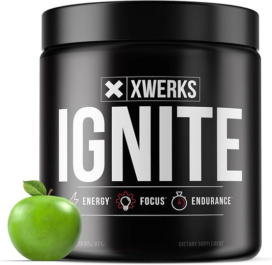 Xwerks Ignite Green Apple Pre Workout Powder - Best Natural Keto Pre-Workout for Women and Men with Explosive Energy - Gluten Free Preworkout Blend for Endurance Stamina - 150 mg Caffeine 30 Servings