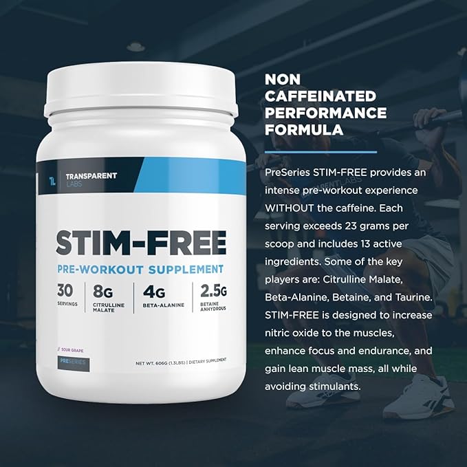 Transparent Labs Stim-Free Pre-Workout - Caffeine & Stim Free Pre Workout Powder Naturally Sweetened for Men and Women with Beta Alanine Powder, Citrulline Malate, & elevATP - 30 Servings, Peach Mango