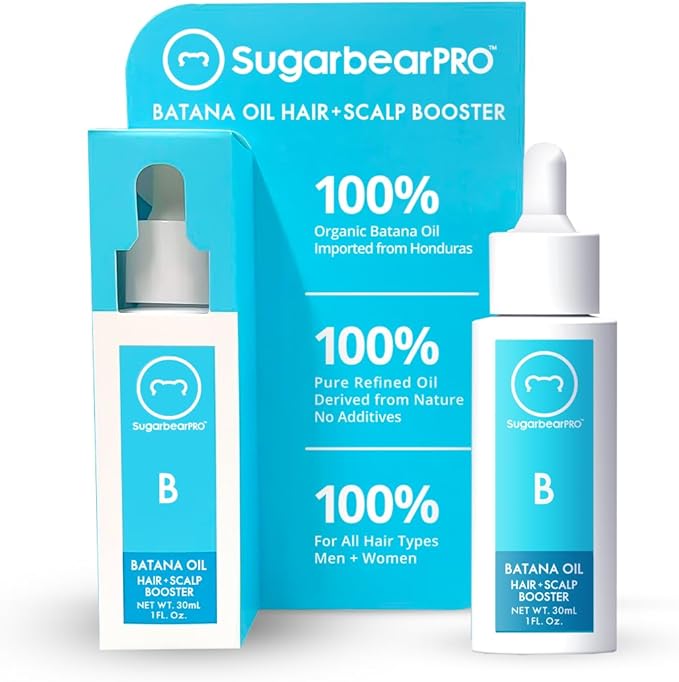 Sugarbear Hair Vitamin Gummy 1 Month Supply & 1 Pure Batana Natural Hair Growth Oil-Extra Strength Biotin 6000mcg, Women, Men, Vegan Vitamin B12, MSM, Inositol, Elderberry, Kosher, Halal, Cruelty-Free