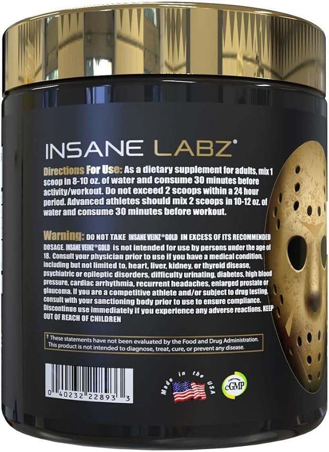 Insane Labz Psychotic Gold and Insane Veinz Gold Pre Workout Nitric Oxide Booster Stack, Increase Muscle Mass, Vascularity, Strength, Energy, Focus, Fruit Punch