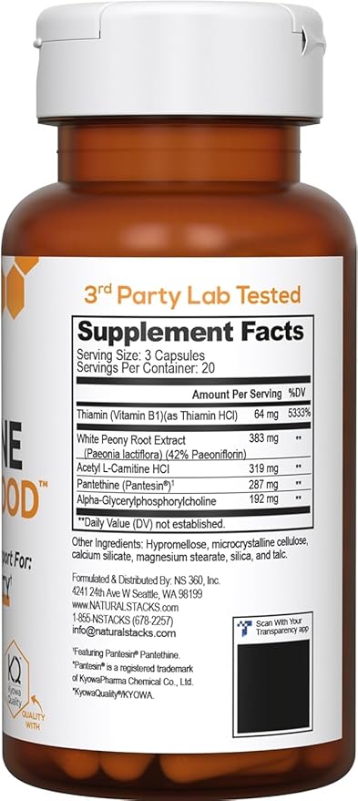 NATURAL STACKS Acetylcholine Brain Food with Alpha GPC Choline - Supports Mental Clarity - GPC Supplement & Focus Supplement for Faster Thinking & Clear Brain - 120 Acetylcholine Capsules
