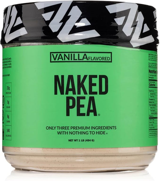 Naked Nutrition Vanilla Pea Protein Isolate from North American Farms, Only 3 Ingredients, Vanilla Vegan Protein, Gluten-Free, Soy Free, GMO Free - 1LB