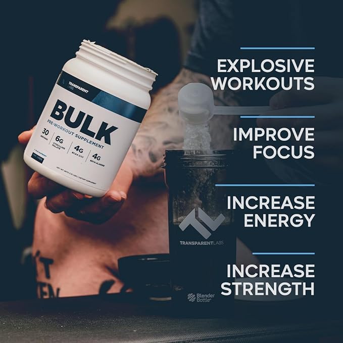 Transparent Labs Bulk Pre Workout Powder - Naturally Sweetened Advanced Pre-Workout Formula for Muscle Building and Strength - 30 Servings, Watermelon