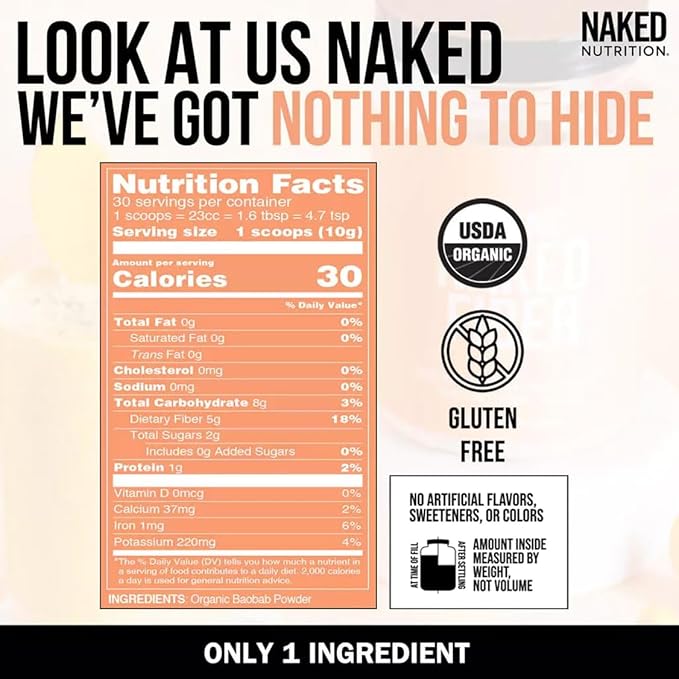 Naked Fiber Organic Baobab Powder Fiber Supplement
