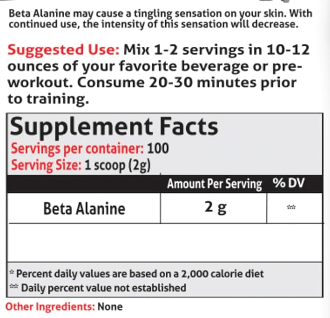 Beta Alanine, Unflavored, Essentials, Train Harder, Recover Faster, Increase Endurance, Veteren Owned and Operated (100 Servings, Beta Alanine)