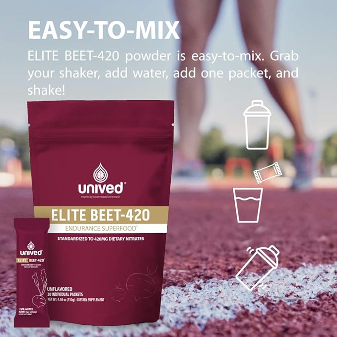 Unived Elite Beet-420 | Beetroot Extract standardized to 6.5% Dietary Nitrate, 420mg Nitrate Per Serving | Endurance Superfood for Athletes | Vegan, Caffeine-Free, Pre-Workout | 20 Servings