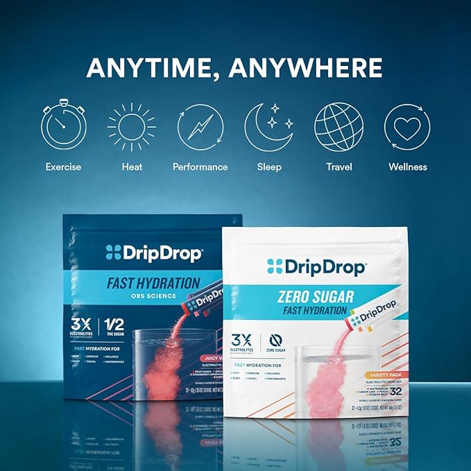 DripDrop Hydration - Berry - Electrolyte Drink Mix Single Serve Hydration Powder Packets | Non-GMO, Gluten Free, Vegan | 32 Sticks