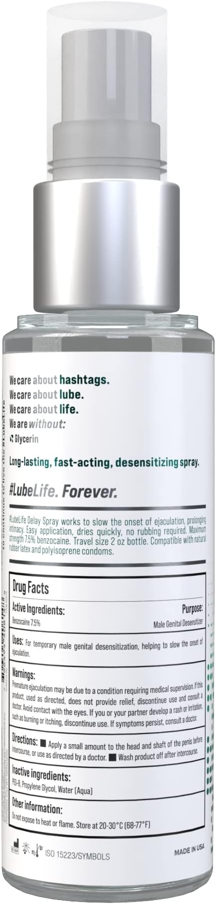 Lube Life Climax Control Delay Spray, Male Genital Desensitizer with Active Ingredient Benzocaine to Keep You Lasting Longer, Stamina-Enhancing, for Men and Couples, 2 Fl Oz