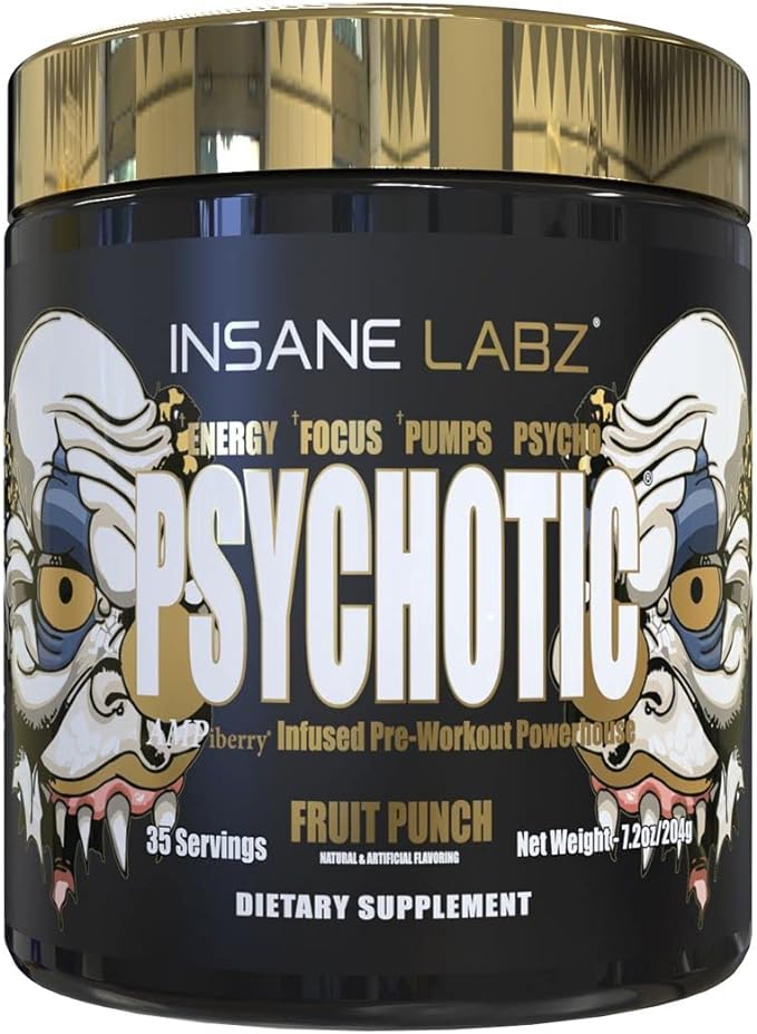 Insane Labz Psychotic Gold and Insane Veinz Gold Pre Workout Nitric Oxide Booster Stack, Increase Muscle Mass, Vascularity, Strength, Energy, Focus, Fruit Punch